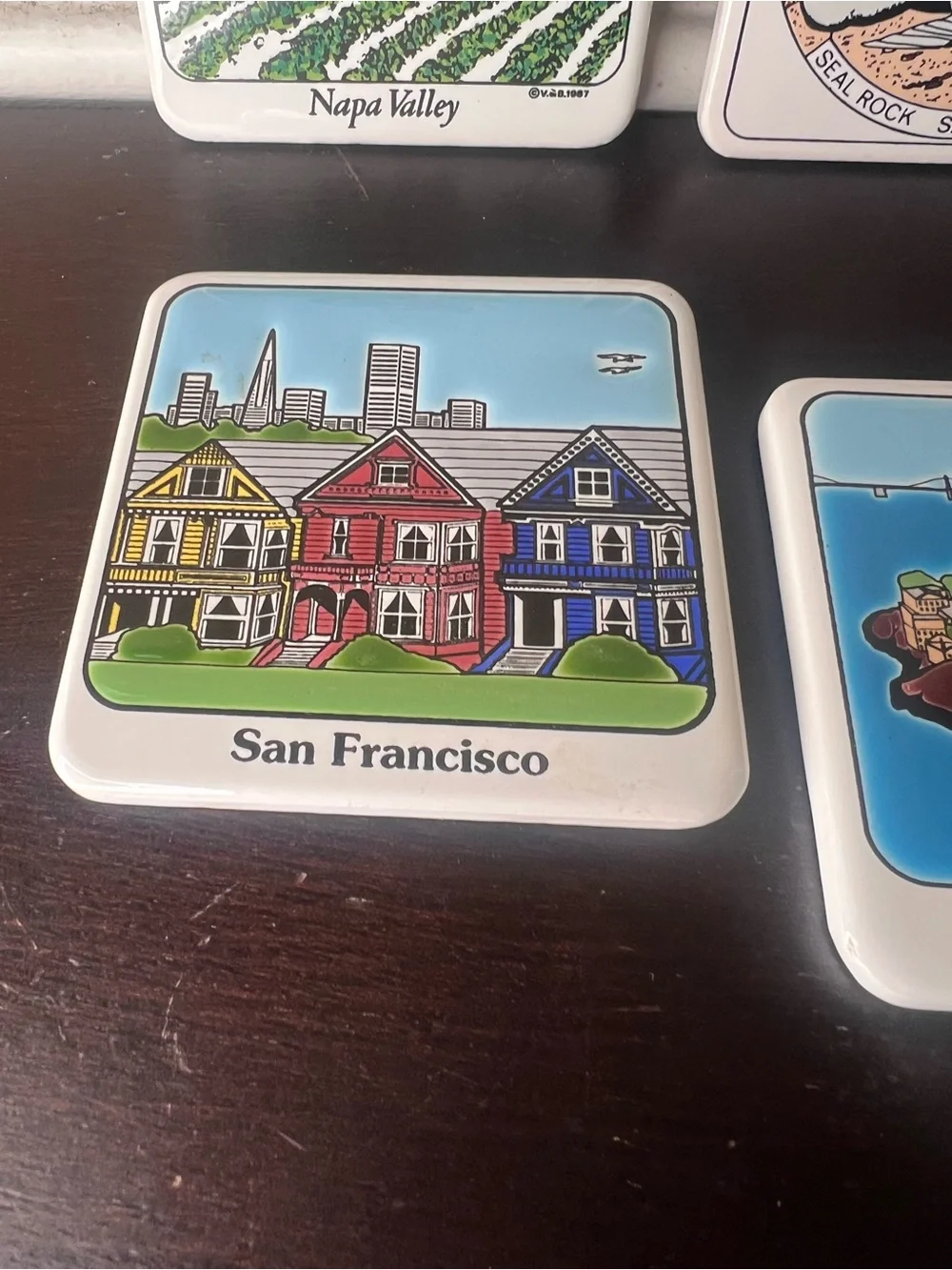Vintage 1980s San Francisco Ceramic Coasters, Napa Valley, Alcatraz, Seal Rock